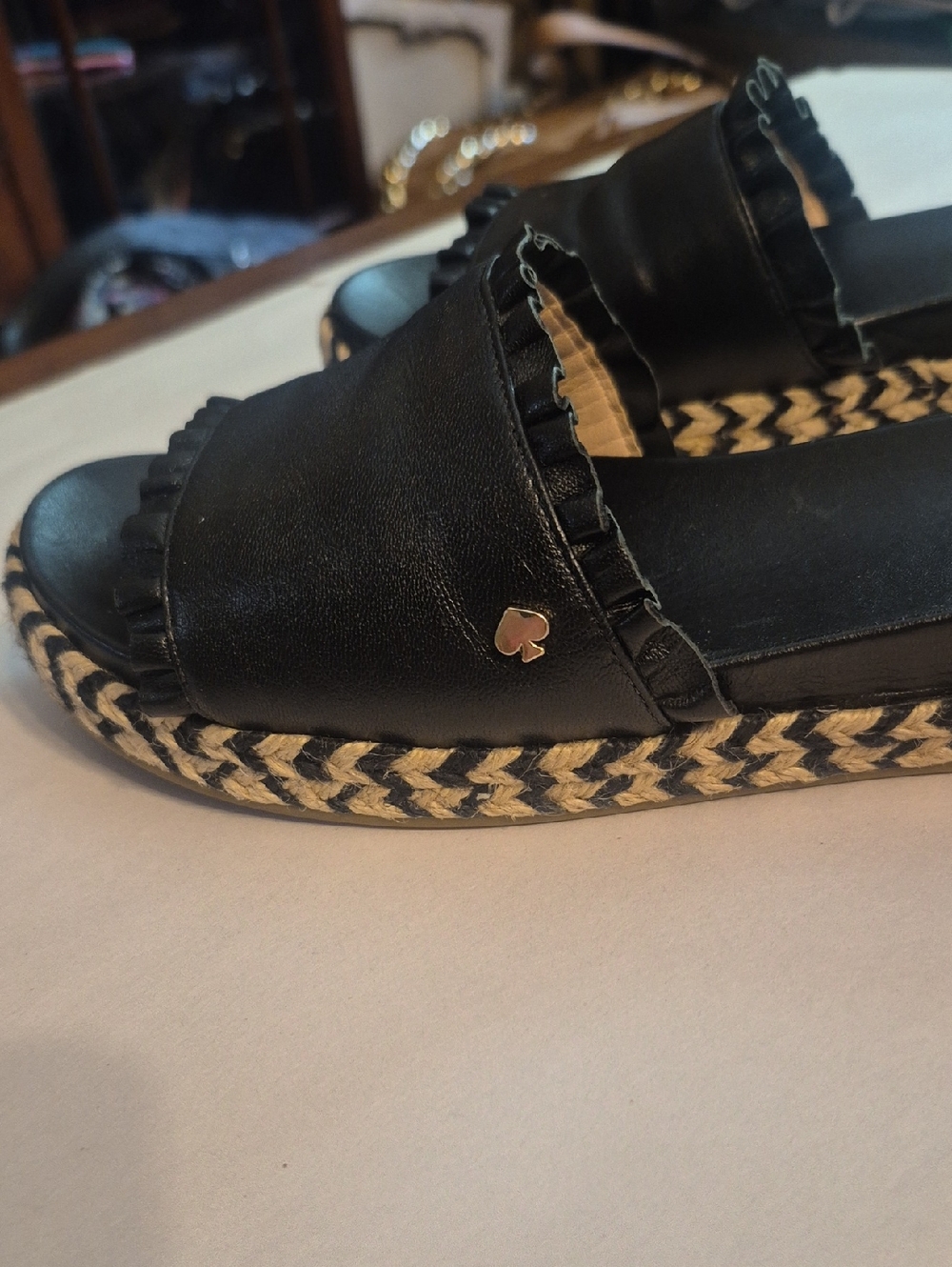 Kate Spade Black Ruffle Slide Sandals - Picture 2 of 6